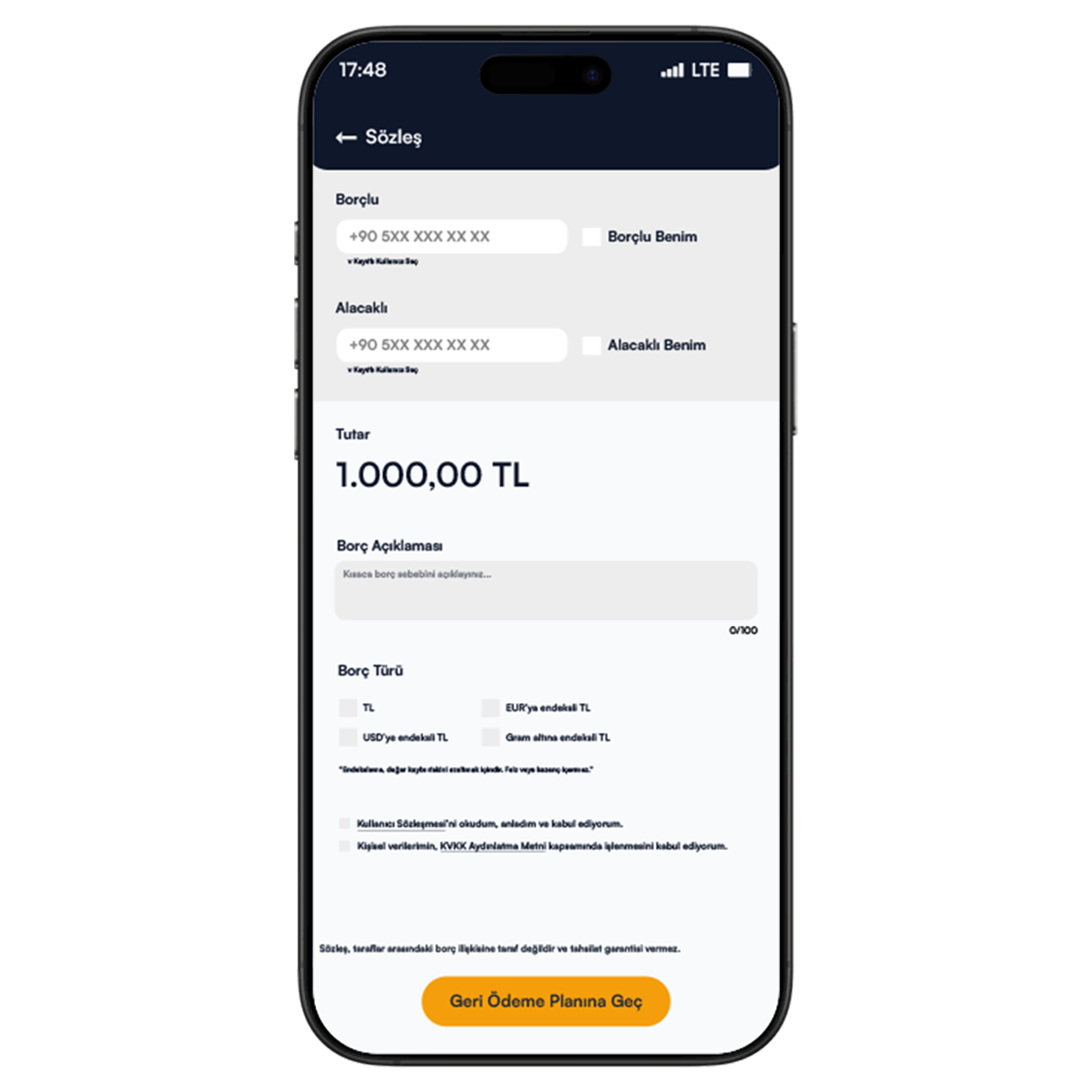 Sözleş Oluşturma Ekranı